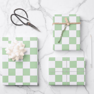 Checkered pale green and White  Wrapping Paper Sheet