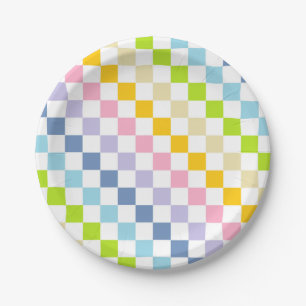 Checkered Pastel Rainbow Paper Plate