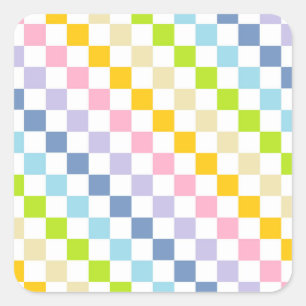 Checkered Pastel Rainbow Square Sticker