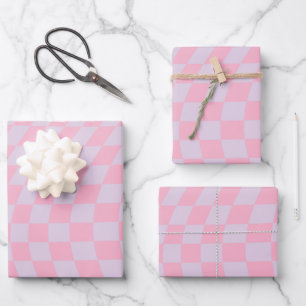 Checkered Pattern Lilac Pink Check Checkerboard Wrapping Paper Sheet