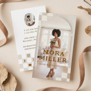 Checkered Pattern Social Media Influencer Photo Business Card