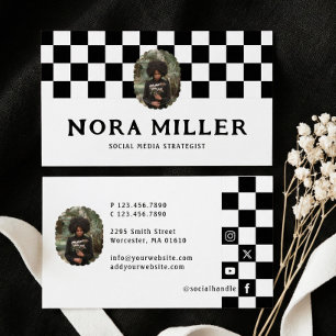 Checkered Pattern Social Media Influencer Photo Business Card