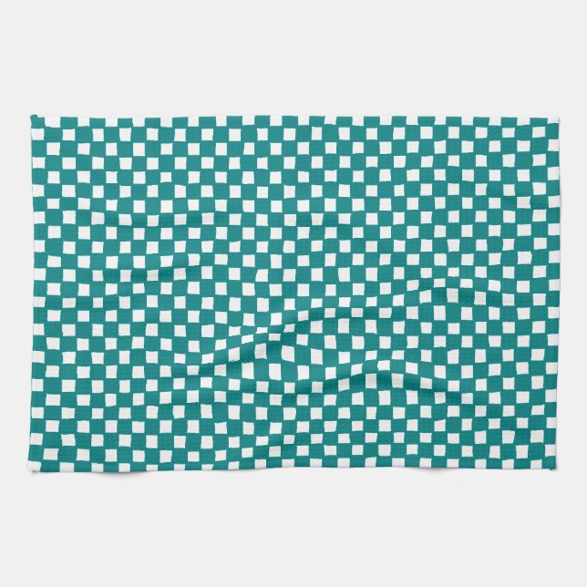 checkered pattern (teal) tea towel (Horizontal)