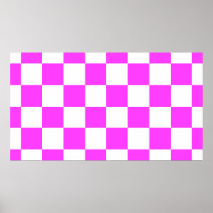 Checkered pattern tile background. White and Pinka Poster