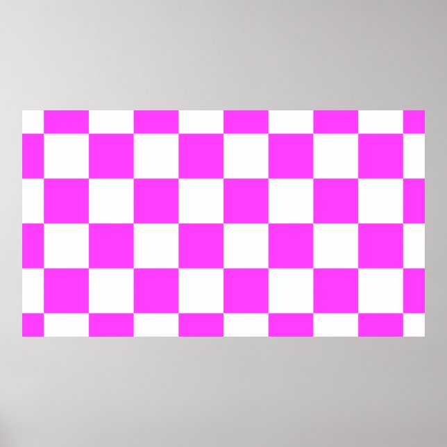 Checkered pattern tile background. White and Pinka Poster (Front)