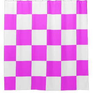 Checkered pattern tile background. White and Pinka Shower Curtain