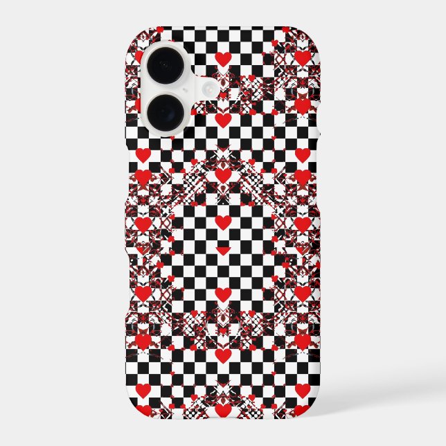 Checkered Pattern With Red Hearts & Shapes (Back)