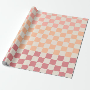 Checkered Peach Pink Pastel Blush Gradient Pattern Wrapping Paper