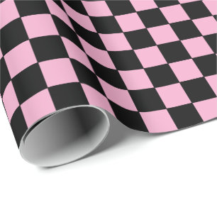 Checkered pink and Black  Wrapping Paper