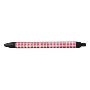 Checkered Red White Stripes Basic Fun Black Ink Pen