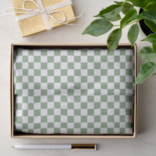 Checkered Sage Green and White Tissue Paper