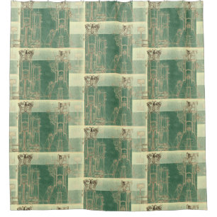 CHecKeRed SchEmaTic bluePrinT SePia ViNtaGe EnGinE Shower Curtain