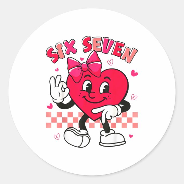 Checkered Six Seven Cool Hearts 67 Valentines Day  Classic Round Sticker (Front)