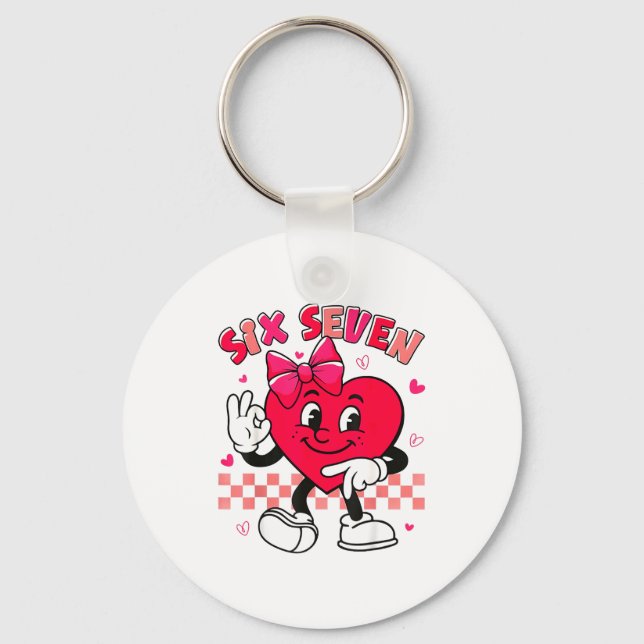 Checkered Six Seven Cool Hearts 67 Valentines Day  Key Ring (Front)