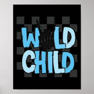 Checkered Skeleton Hand Wild Child Spooky Hallowee Poster