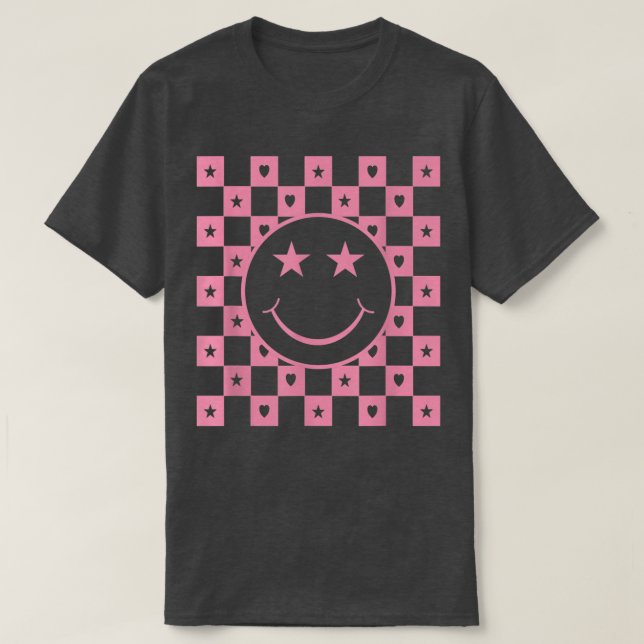 Checkered Smiling Face Funny  T-Shirt (Design Front)