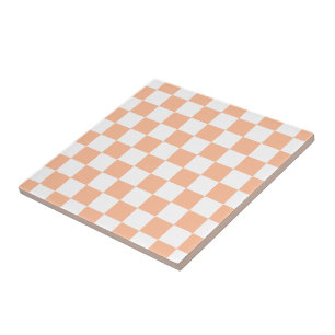 Checkered squares black and white geometric retro ceramic tile