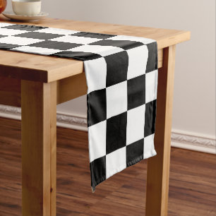 Checkered squares black and white geometric retro long table runner