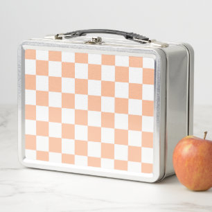Checkered squares black and white geometric retro metal lunch box