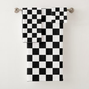 Checkered squares hot pink black geometric retro bath towel set