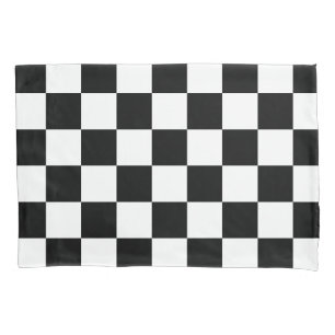 Checkered squares hot pink black geometric retro pillowcase