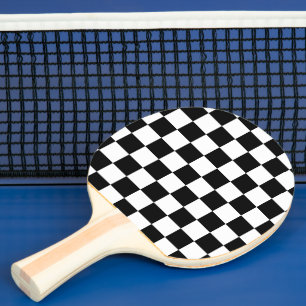 Checkered squares hot pink black geometric retro ping pong paddle