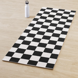Checkered squares hot pink black geometric retro yoga mat