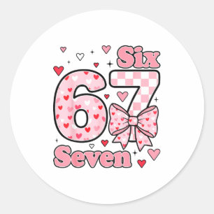 Checkered Valentine Cute Six Seven 6 7 Meme Teens  Classic Round Sticker