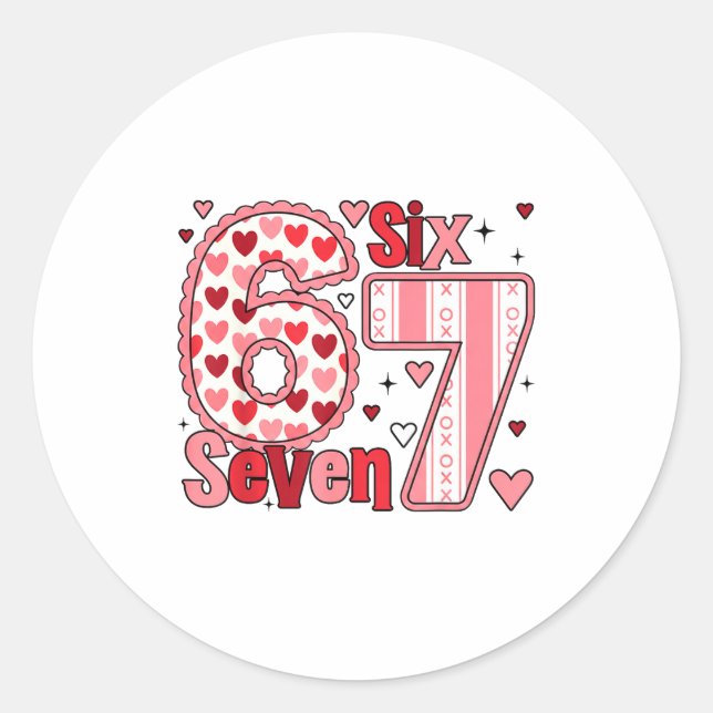 Checkered Valentine Cute Six Seven 6 7 Meme Teens  Classic Round Sticker (Front)