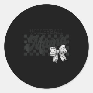 Checkered Volleyball Mama Coquette Bow Volleyball  Classic Round Sticker