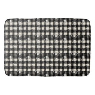 Checkered Web – Spiders in Sync on Monochrome Grid Bath Mat