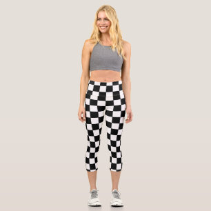 Checkered White and Black  Capri Leggings