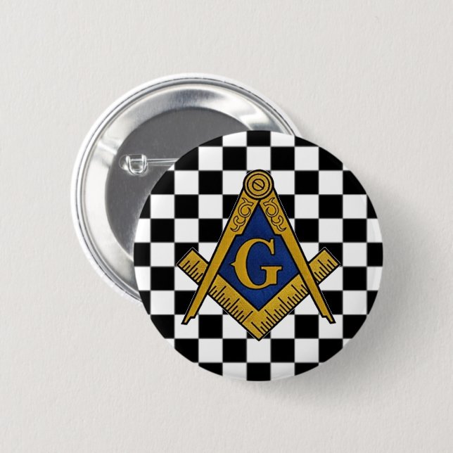 Checkers Masonic Freemasons Square and Compass 6 Cm Round Badge (Front & Back)