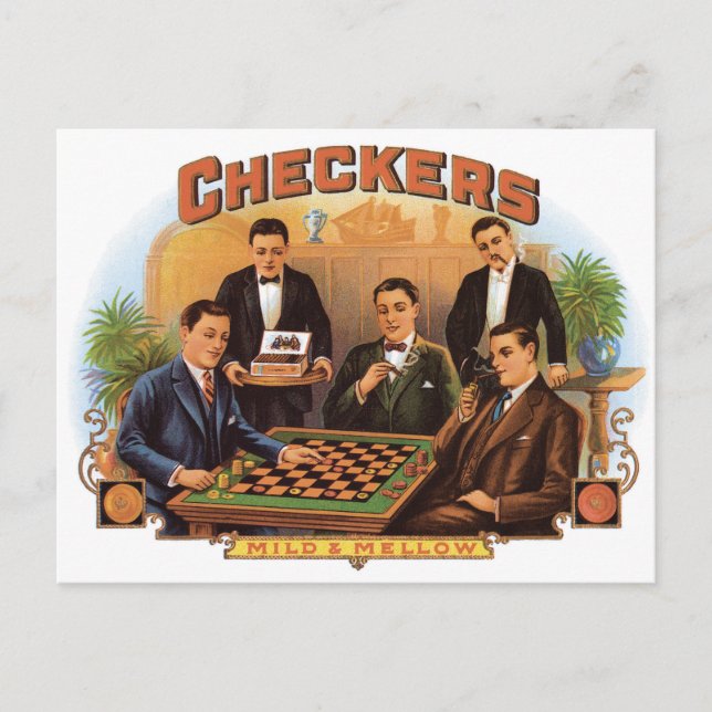 Checkers Mild & Mellow Cigars Vintage Label Art Postcard (Front)