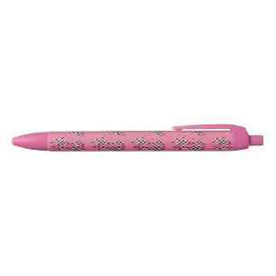 Checkers & Pink Hearts Patterned Cherries Big Black Ink Pen