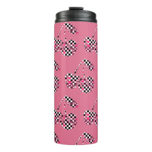 Checkers & Pink Hearts Patterned Cherries Big Thermal Tumbler