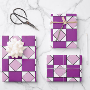 Checkers Purple Square Diamond Checkers Wrapping Paper Sheet