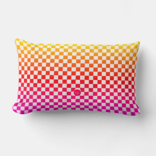 Checkers with a Rainbow of Bright Colours Lumbar Cushion