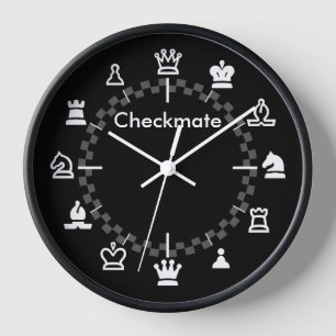 Checkmate Chess Wall Clock - chequerboard on black