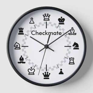 Checkmate Chess Wall Clock - chequerboard on white