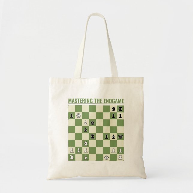 Checkmate in 3 Moves: Chessboard w Chess Exercise Tote Bag (Front)