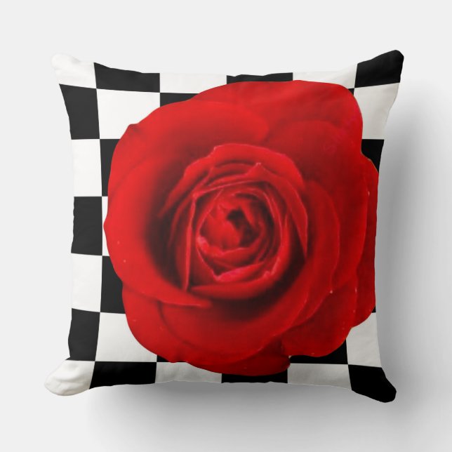 Checkmate Rose elegant rose on a chequered back  Cushion (Front)