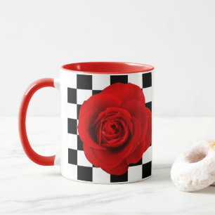 Checkmate Rose elegant rose on a chequered back  Mug