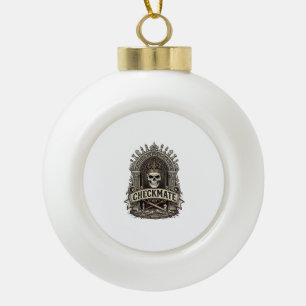 Checkmate Skull King Vintage Chess Ceramic Ball Christmas Ornament