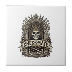 Checkmate Skull King Vintage Chess Ceramic Tile