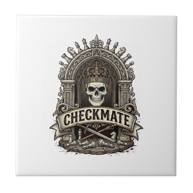Checkmate Skull King Vintage Chess Ceramic Tile (Front)