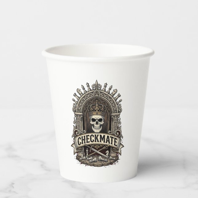 Checkmate Skull King Vintage Chess Paper Cups (Front)