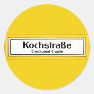 Checkpoint Charlie, Kochstrabe, Yellow Border Classic Round Sticker