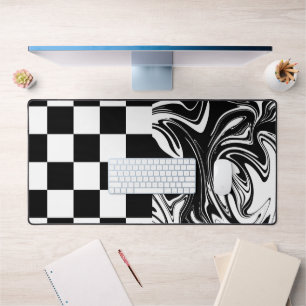 Checks and Swirls - Black and White Desk Mat