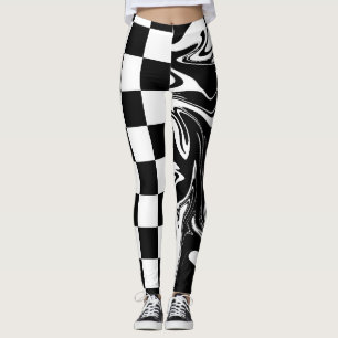 Checks and Swirls - Black and White Leggings